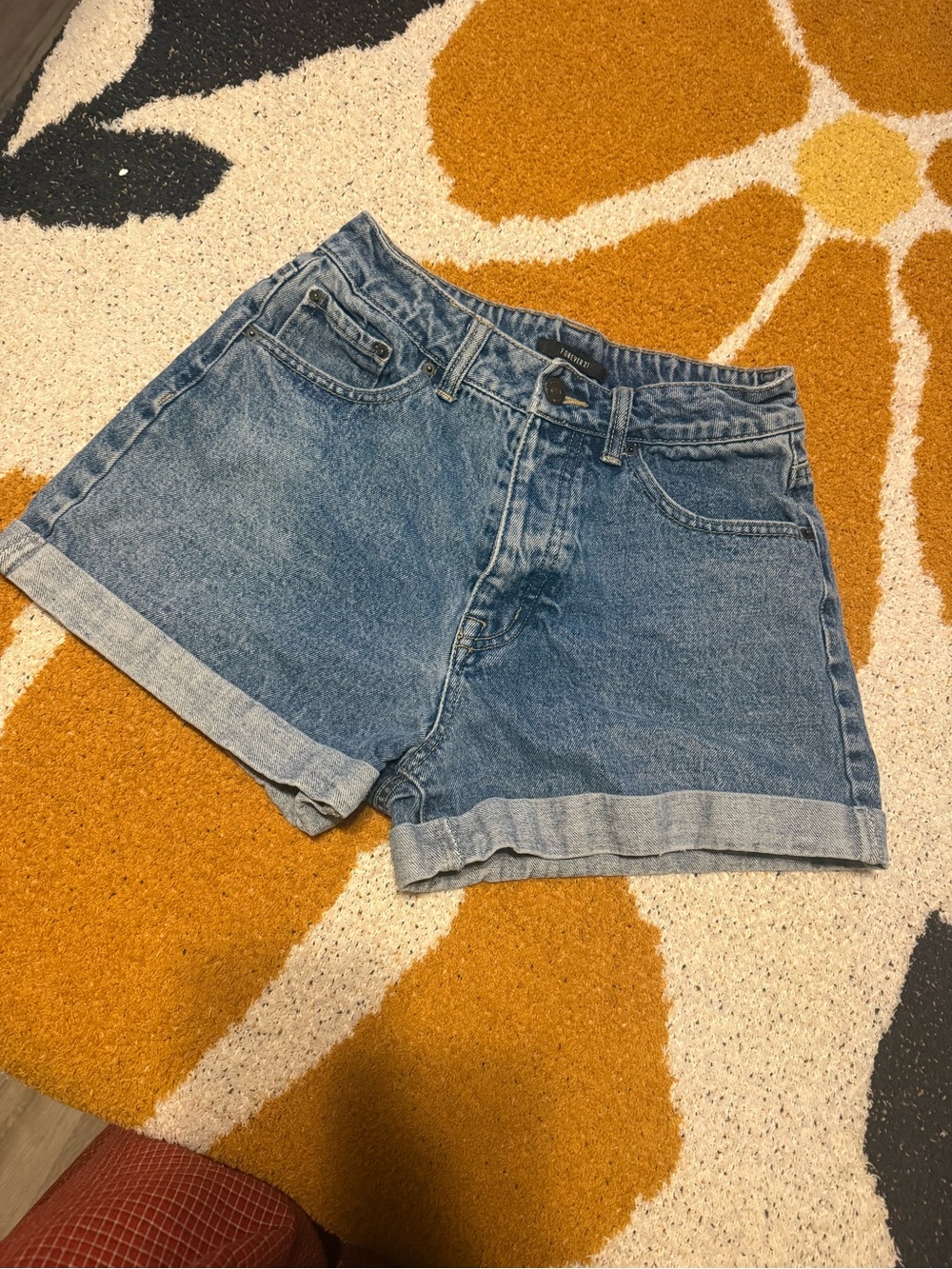 Forever 21 Medium Blue Rolled-Hem Denim Shorts